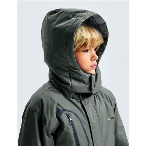 Boy's Waterproof Ski Snow Jacket Fleece Windproof Winter Jacket with Hood - Picture 5 of 7